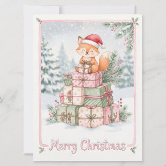 Schattige vos in kerstmuts feestdagenkaart