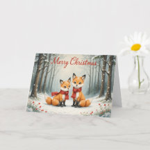 Schattige Vos Kerstmis Besneeuwde Bossen en Rode S