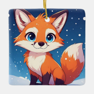Schattige Vos Kerstvakantie Keramisch Ornament