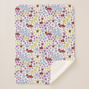Schattige Vos Kleurrijke Whimsical Wilde Bloemen B Sherpa Deken