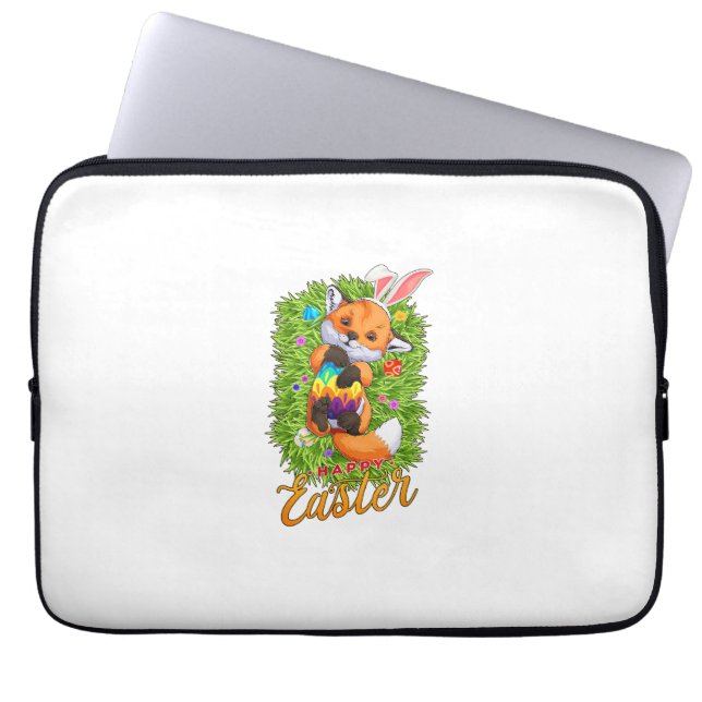 Schattige Vos Konijnenoren Gelukkig Pasen Vos met  Laptop Sleeve (Voorkant)
