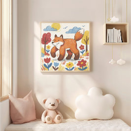 Schattige Vos Krijttekening Kind Poster