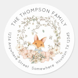  Schattige vos laat bloemenretour naam adres Ronde Sticker
