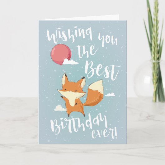 Schattige Vos met Ballon Gelukkig Verjaardag Kaart (Voorkant)