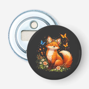 Schattige Vos Met Bloemen Button Flesopener