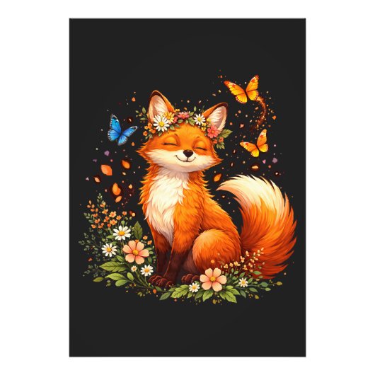 Schattige Vos Met Bloemen Foto Afdruk (Voorkant)