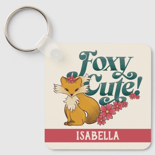 Schattige Vos met Bloemen Gepersonaliseerde Naam Sleutelhanger (Voorkant)
