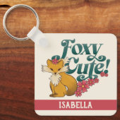 Schattige Vos met Bloemen Gepersonaliseerde Naam Sleutelhanger (Voorkant)
