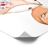 Schattige vos met bloemen hoofdband. poster (Hoek)