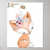 Schattige vos met bloemen hoofdband. poster (Voorkant)