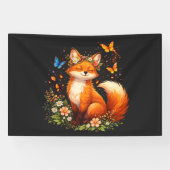 Schattige Vos Met Bloemen Spandoek (Horizontaal)