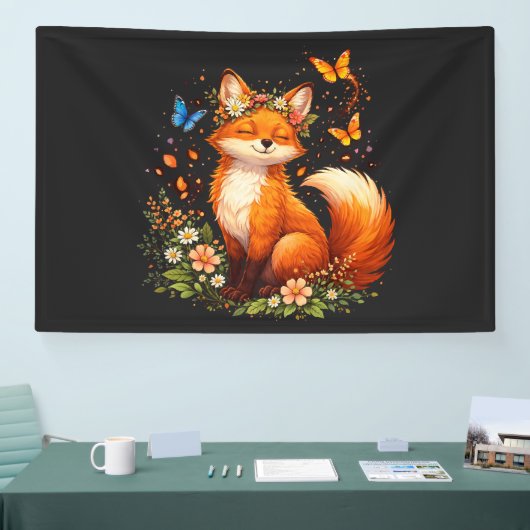 Schattige Vos Met Bloemen Spandoek (Beurs)