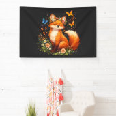 Schattige Vos Met Bloemen Spandoek (Insitu)