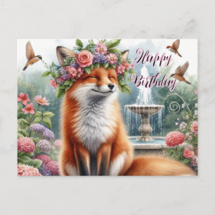 Schattige vos met bloemenkrans Gelukkige verjaarda Briefkaart