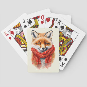 Schattige vos met een rode sjaal herfst afbeelding pokerkaarten