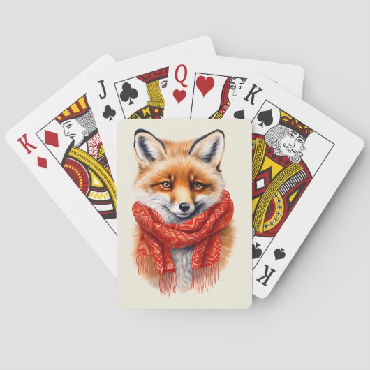 Schattige vos met een rode sjaal herfst afbeelding pokerkaarten (Achterkant)