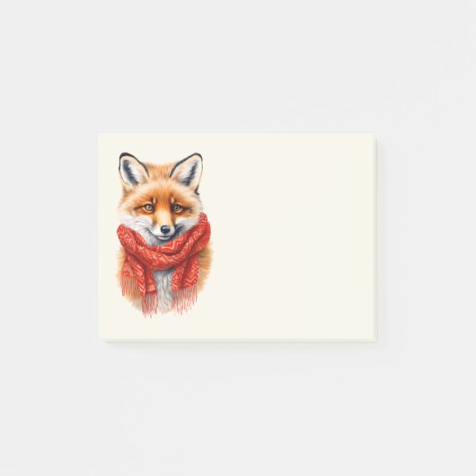 Schattige vos met een rode sjaal herfstbeeld post-it® notes (Voorkant)