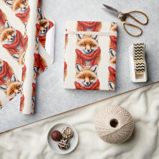 Schattige vos met een rode sjaal herfstpatroon cadeaupapier (Crafts)