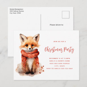 Schattige vos puppy in een rode sjaal kerstfeest uitnodiging briefkaart