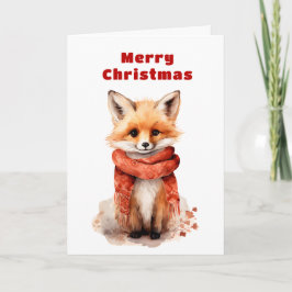 Schattige vos puppy in een rode sjaal Kerstmis Feestdagen Kaart