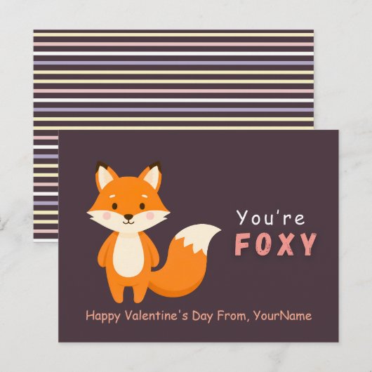 Schattige Vos Valentijnskaart – Je Bent Foxy Feestdagenkaart (Voorkant / Achterkant)