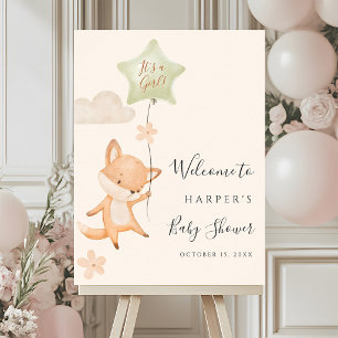 Schattige Vos Vliegende Ballon Baby Shower Welkom Poster