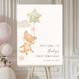 Schattige Vos Vliegende Ballon Eerste Verjaardag W Poster