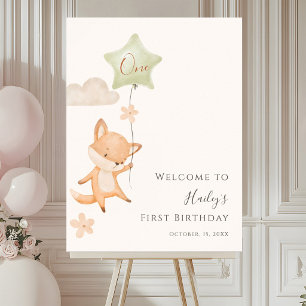 Schattige Vos Vliegende Ballon Eerste Verjaardag W Poster