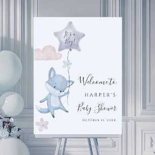 Schattige Vos Vliegende Ballon Jongen Baby Shower  Poster