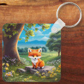 Schattige vos zit onder de boom sleutelhanger (Achterkant)