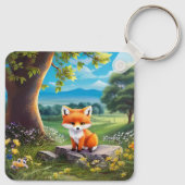 Schattige vos zit onder de boom sleutelhanger (Achterkant)
