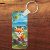 Schattige vos zit onder de boom sleutelhanger (Achterkant)