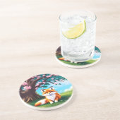 Schattige vos zittend onder de boom-68563 zandsteen onderzetter (Zijkant)