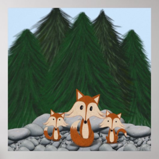 Schattige Vosjesfamilie Poster (Voorkant)