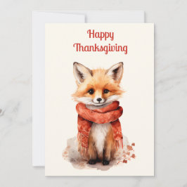 Schattige vosjong in een rode sjaal Thanksgiving Feestdagenkaart