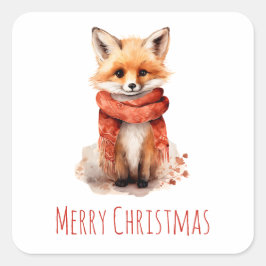Schattige vosjongen in een rode sjaal Kerstmis Vierkante Sticker