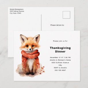 Schattige vosjongen in een rode sjaal Thanksgiving Uitnodiging Briefkaart