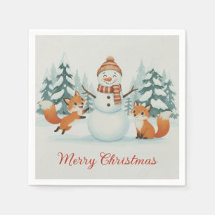 Schattige Vossen en Sneeuwman Prettig Kerstfeest Servet