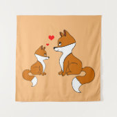 Schattige vossen met harten, handgetekend wandkleed (Voorkant)