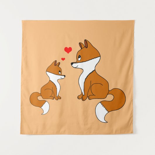 Schattige vossen met harten, handgetekend wandkleed (Voorkant)