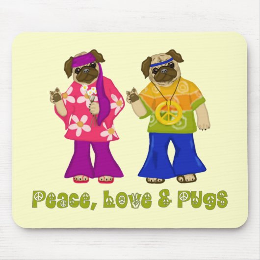Schattige vrede, liefde en pugs Mousepad Muismat (Voorkant)