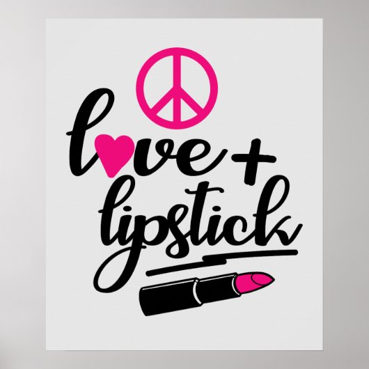 schattige vredesliefde lippenstift make - up art poster (Voorkant)