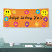 Schattige Vredesteken Glimlach Gezicht Gelukkige V Spandoek (Beurs)