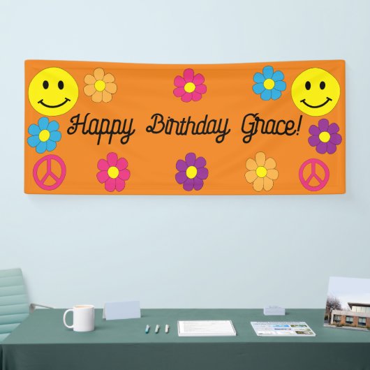 Schattige Vredesteken Glimlach Gezicht Gelukkige V Spandoek (Beurs)