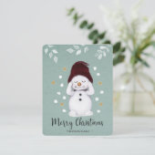 Schattige Vreedzame Sneeuwman Winter Blauwe Kerstm Feestdagenkaart (Staand voorkant)