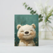 Schattige Vreugdevol Wit Beer in het Whimsical Woo Briefkaart (Staand voorkant)