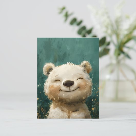 Schattige Vreugdevol Wit Beer in het Whimsical Woo Briefkaart (Staand voorkant)