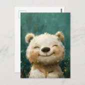 Schattige Vreugdevol Wit Beer in het Whimsical Woo Briefkaart (Voorkant / Achterkant)