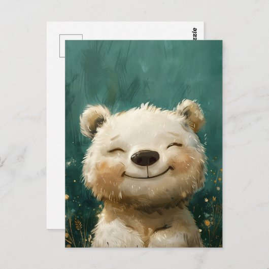 Schattige Vreugdevol Wit Beer in het Whimsical Woo Briefkaart (Voorkant / Achterkant)