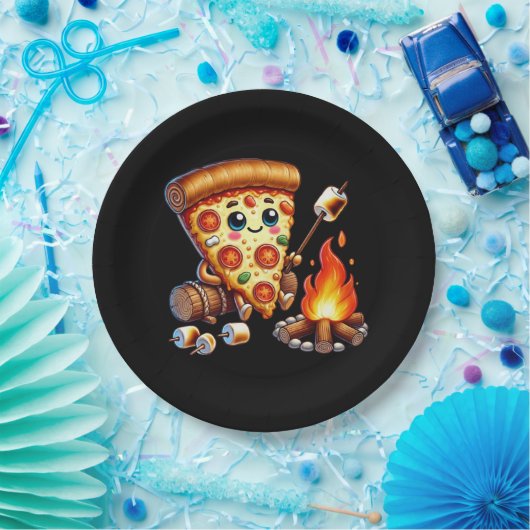 Schattige vreugdevuur pizzafeest papieren bordje (Feest)